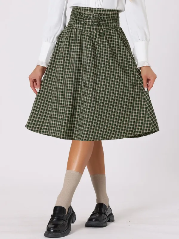 Plaid Vintage High Waist Double Belted A-Line Midi Skirt sold by Allegra K