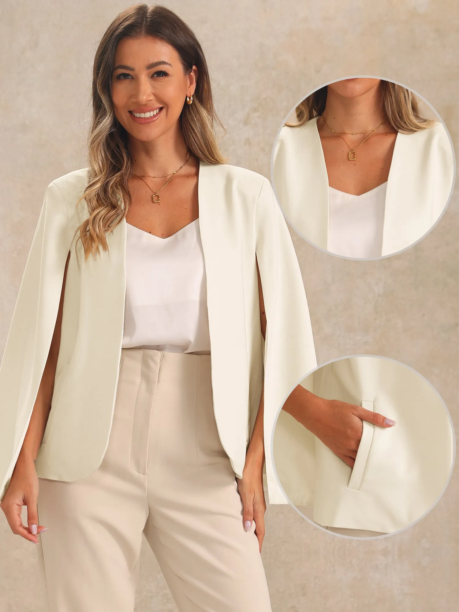 Cape Sleeve Business Work Open Front Jacket Blazer sold by Allegra K product image thumbnail 2