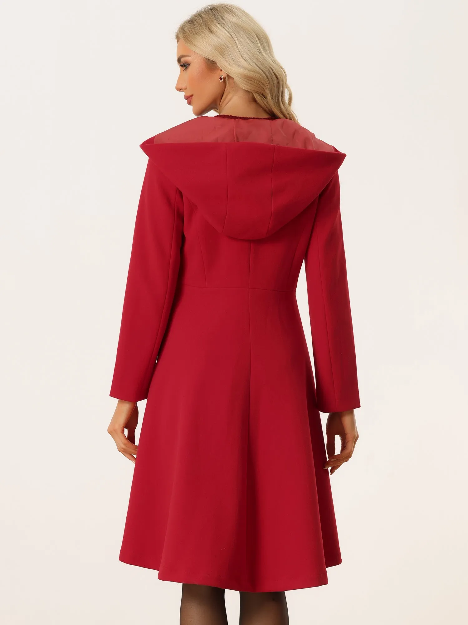 Winter Overcoat Solid Color Hooded Button Pockets Midi Long Coat sold by Allegra K product image thumbnail 3