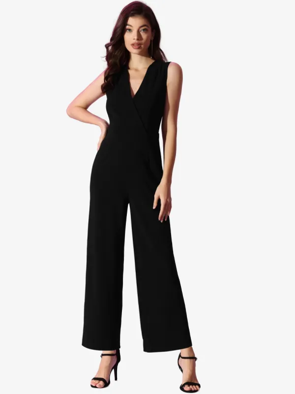 Elegant V Neck High Waist Wide Leg Long Jumpsuits sold by Allegra K