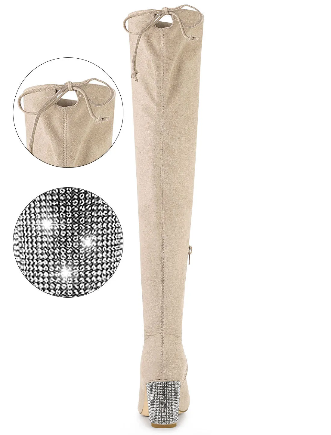 Chunky Heel Bling Rhinestone Over the Knee High Boots sold by Allegra K product image thumbnail 4