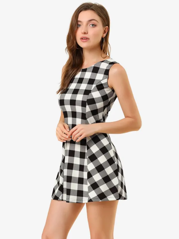 Classic Sleeveless Mini A-Line Fit and Flare Plaid Dress sold by Allegra K