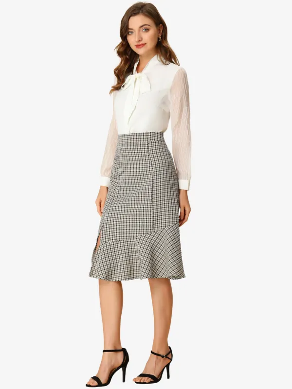 Plaid Midi High Waist Split Ruffle Fishtail Skirt sold by Allegra K