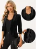 Lapel Collar Velvet Solid Office Work Open Front Blazer sold by Allegra K