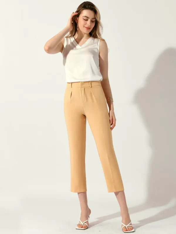 Straight Belted Solid Color Capris Cropped Trouser Pants sold by Allegra K