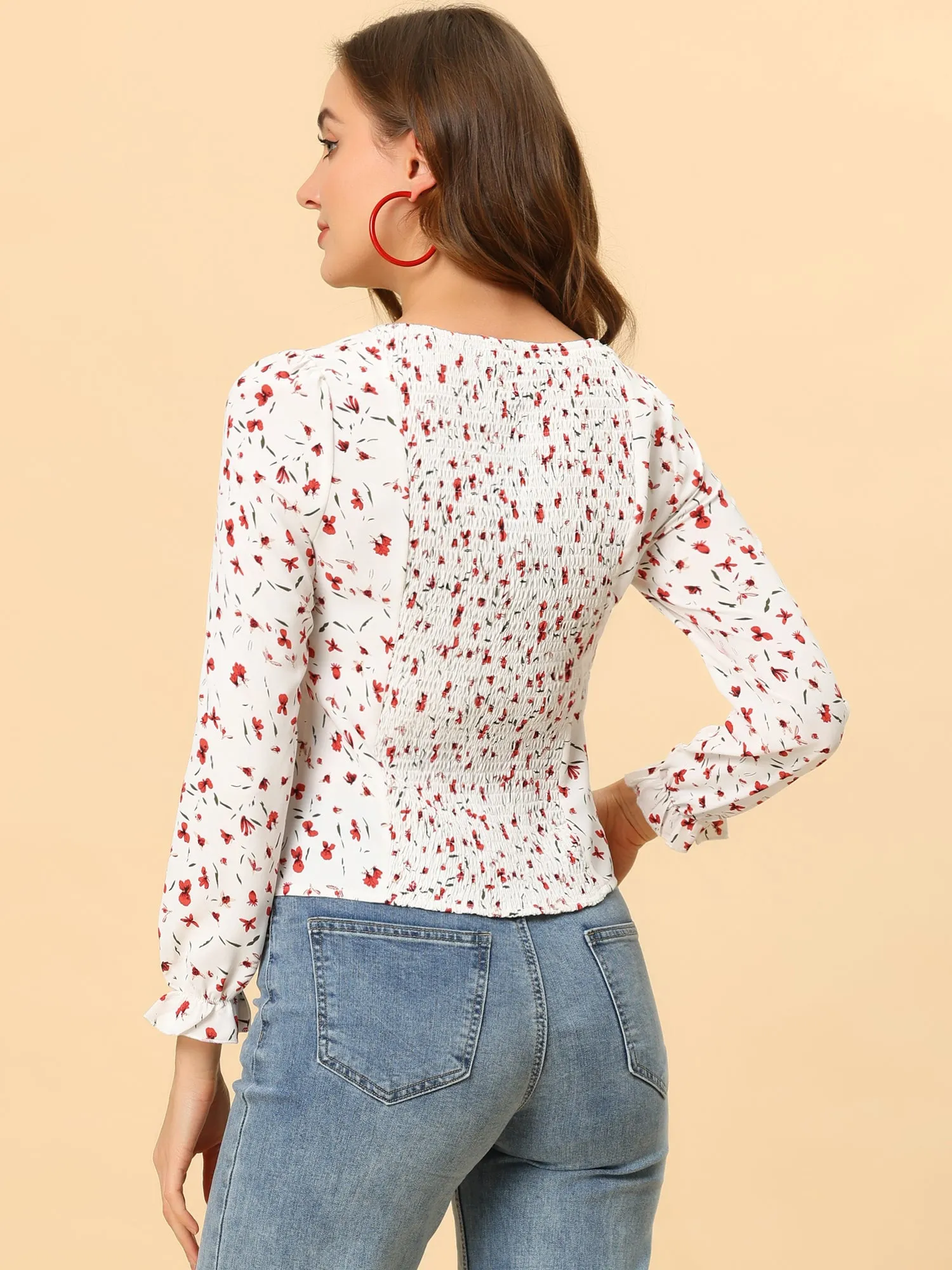 Floral Square Neck Long Sleeve Print Peasant Blouse Top sold by Allegra K product image thumbnail 4