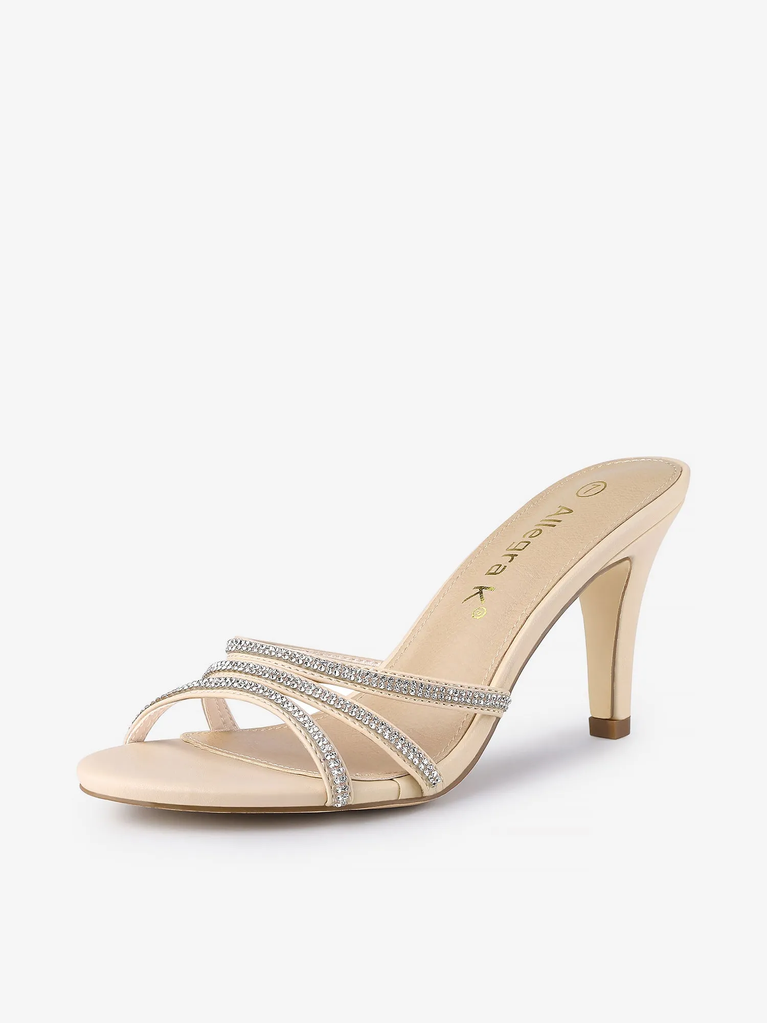 PU Leather Rhinestone Decor Strappy Mid Heel Mules sold by Allegra K