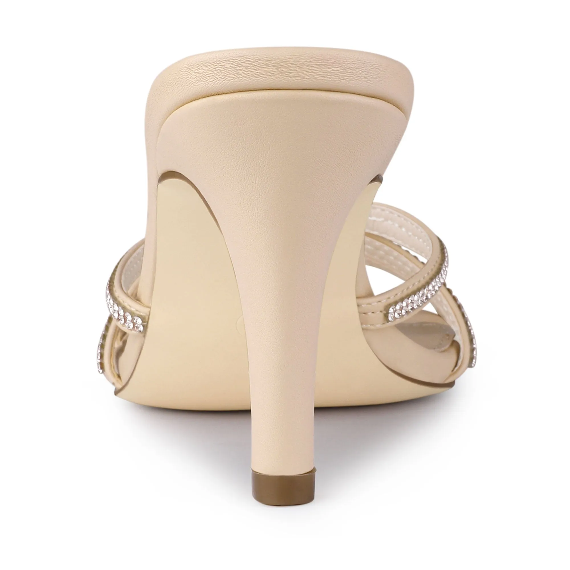 PU Leather Rhinestone Decor Strappy Mid Heel Mules sold by Allegra K product image thumbnail 4