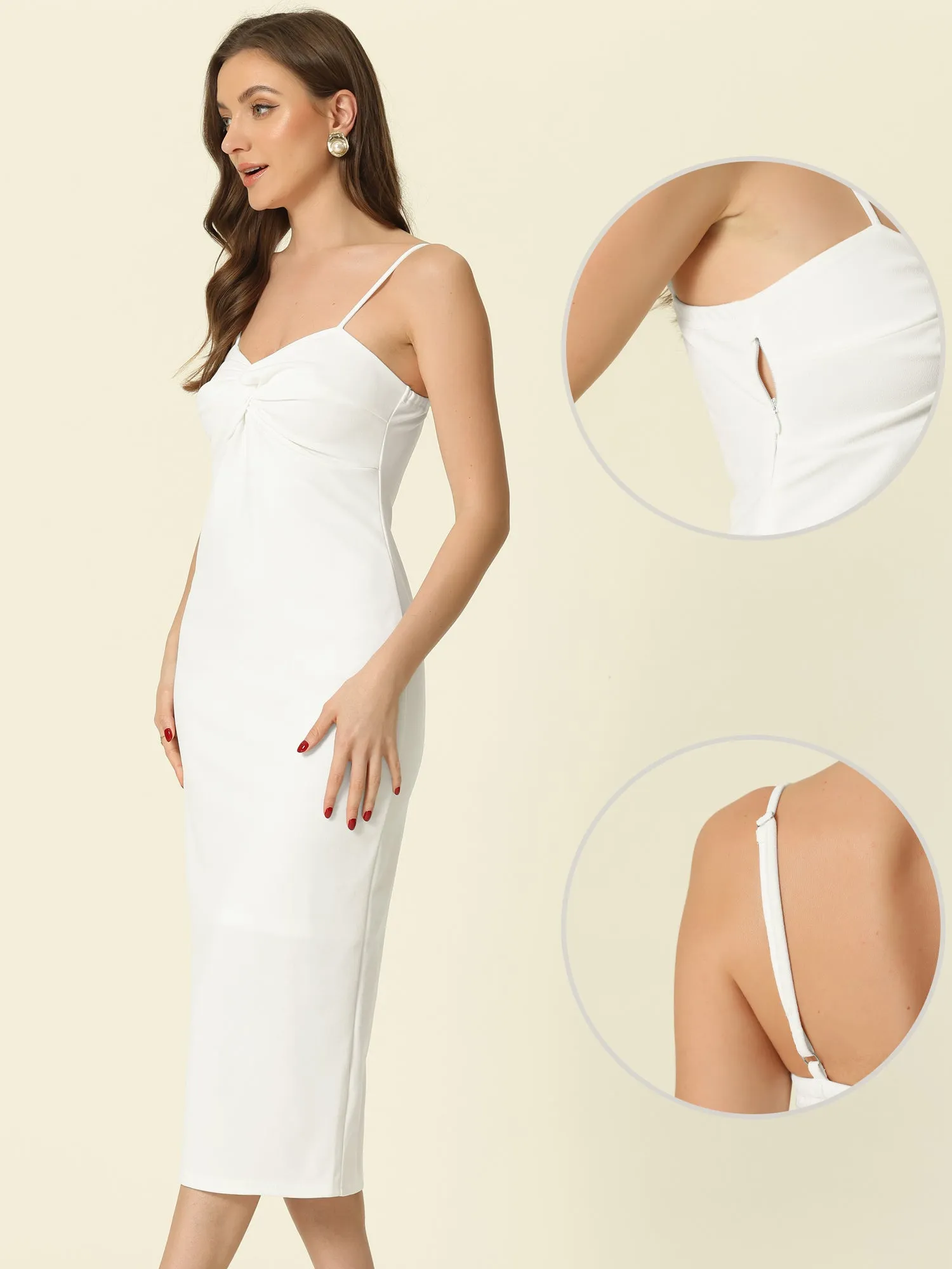 Spaghetti Straps Sleeveless Ruched Twist Front Pencil Dress sold by Allegra K product image thumbnail 2