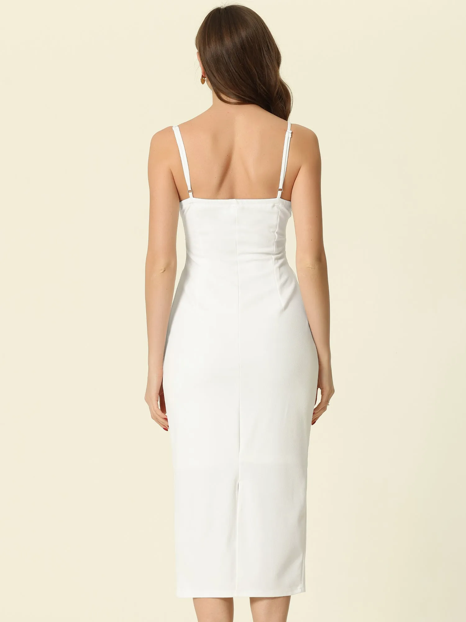 Spaghetti Straps Sleeveless Ruched Twist Front Pencil Dress sold by Allegra K product image thumbnail 3