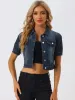 Casual Button-Down Puff Long Sleeve Crop Denim Jacket sold by Allegra K