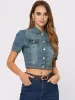 Casual Button-Down Puff Long Sleeve Crop Denim Jacket sold by Allegra K