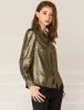 Sparkly Metallic Long Sleeve Glitter Tie Neck Blouse Top sold by Allegra K