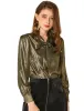 Sparkly Metallic Long Sleeve Glitter Tie Neck Blouse Top sold by Allegra K