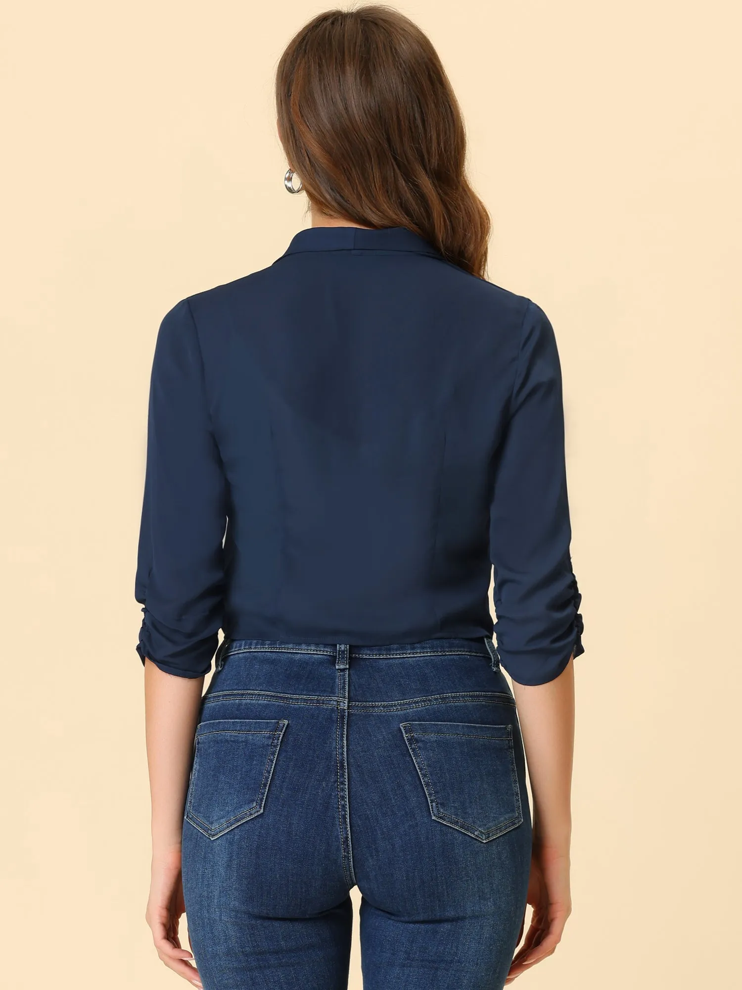 3/4 Ruched Sleeve Shawl Open Front Chiffon Bolero Shrug Blazer sold by Allegra K product image thumbnail 3