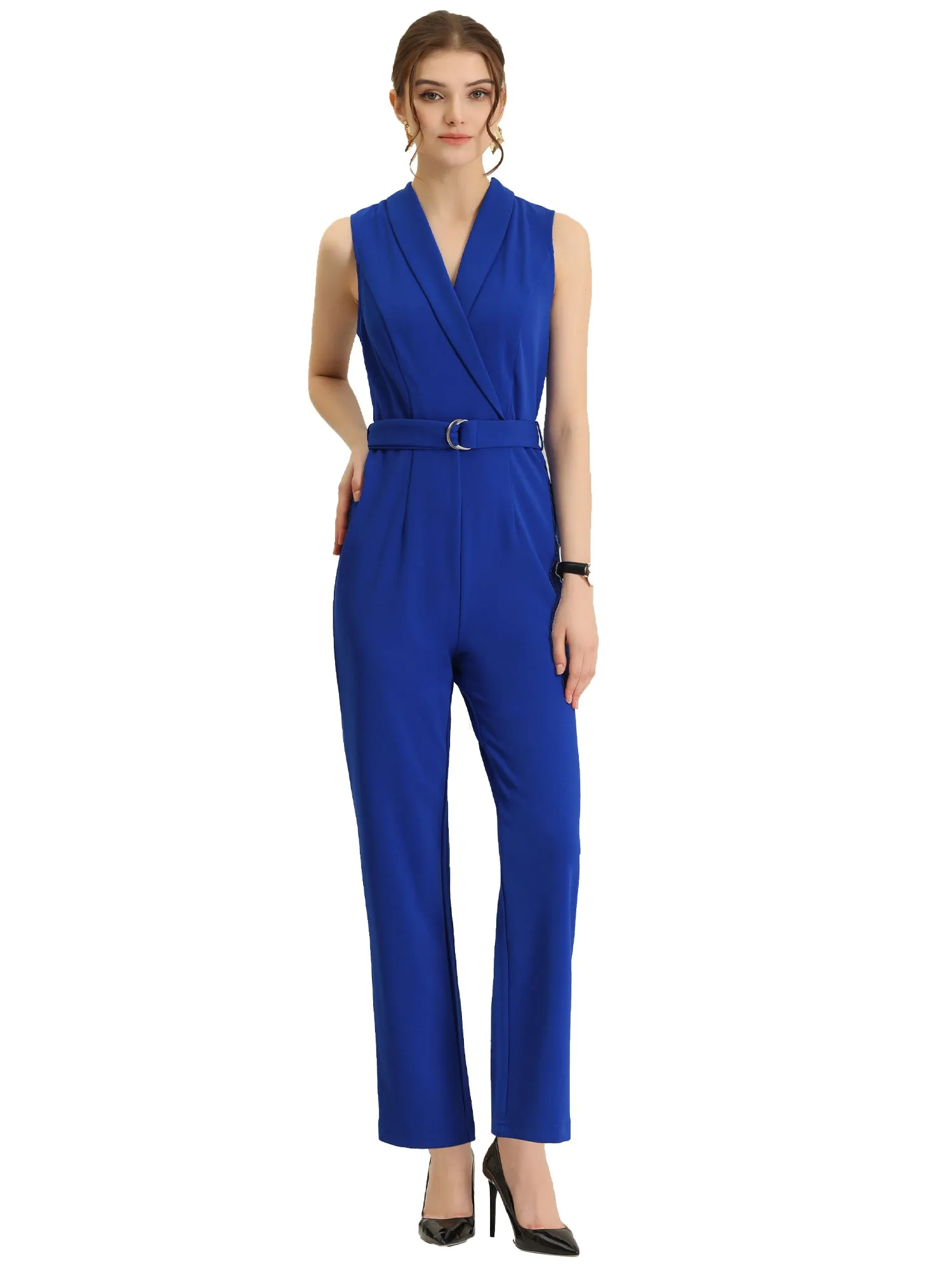 Elegant Office Work Sleeveless Belted Long Jumpsuit sold by Allegra K product image thumbnail 4