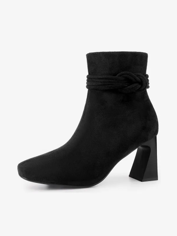 Knot Decor Square Toe Side Zip Chunky Heel Ankle Boots sold by Allegra K
