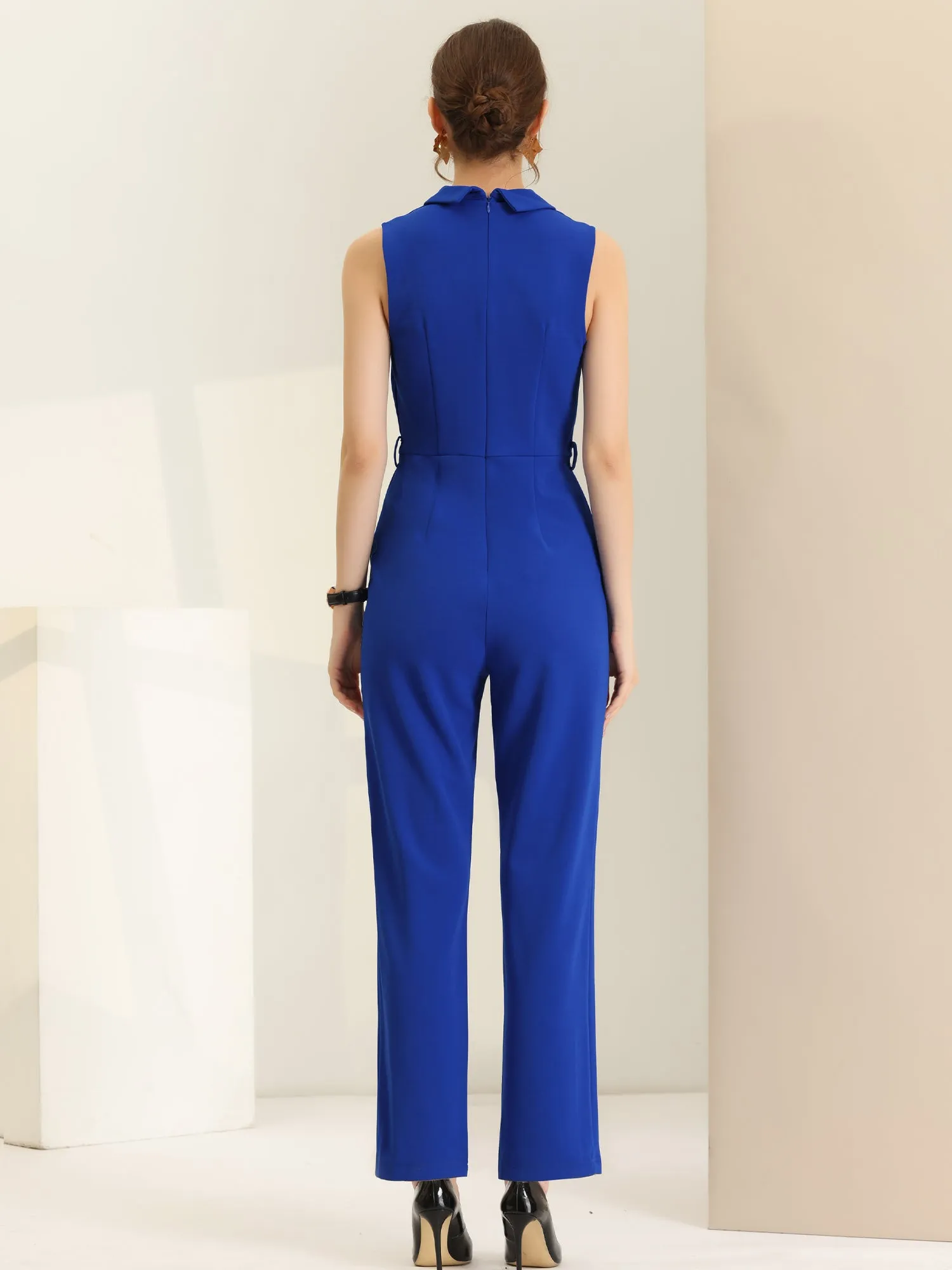 Elegant Office Work Sleeveless Belted Long Jumpsuit sold by Allegra K product image thumbnail 3