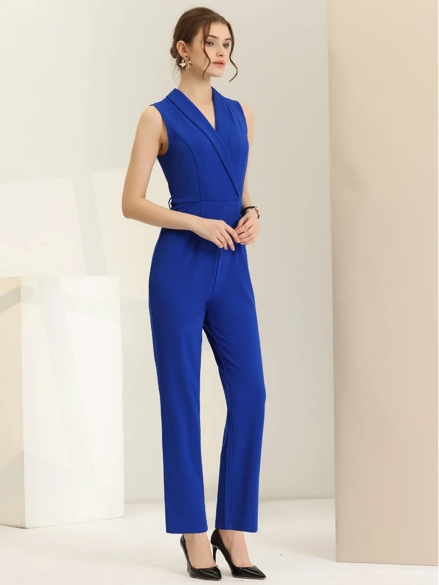 Elegant Office Work Sleeveless Belted Long Jumpsuit sold by Allegra K product image thumbnail 2