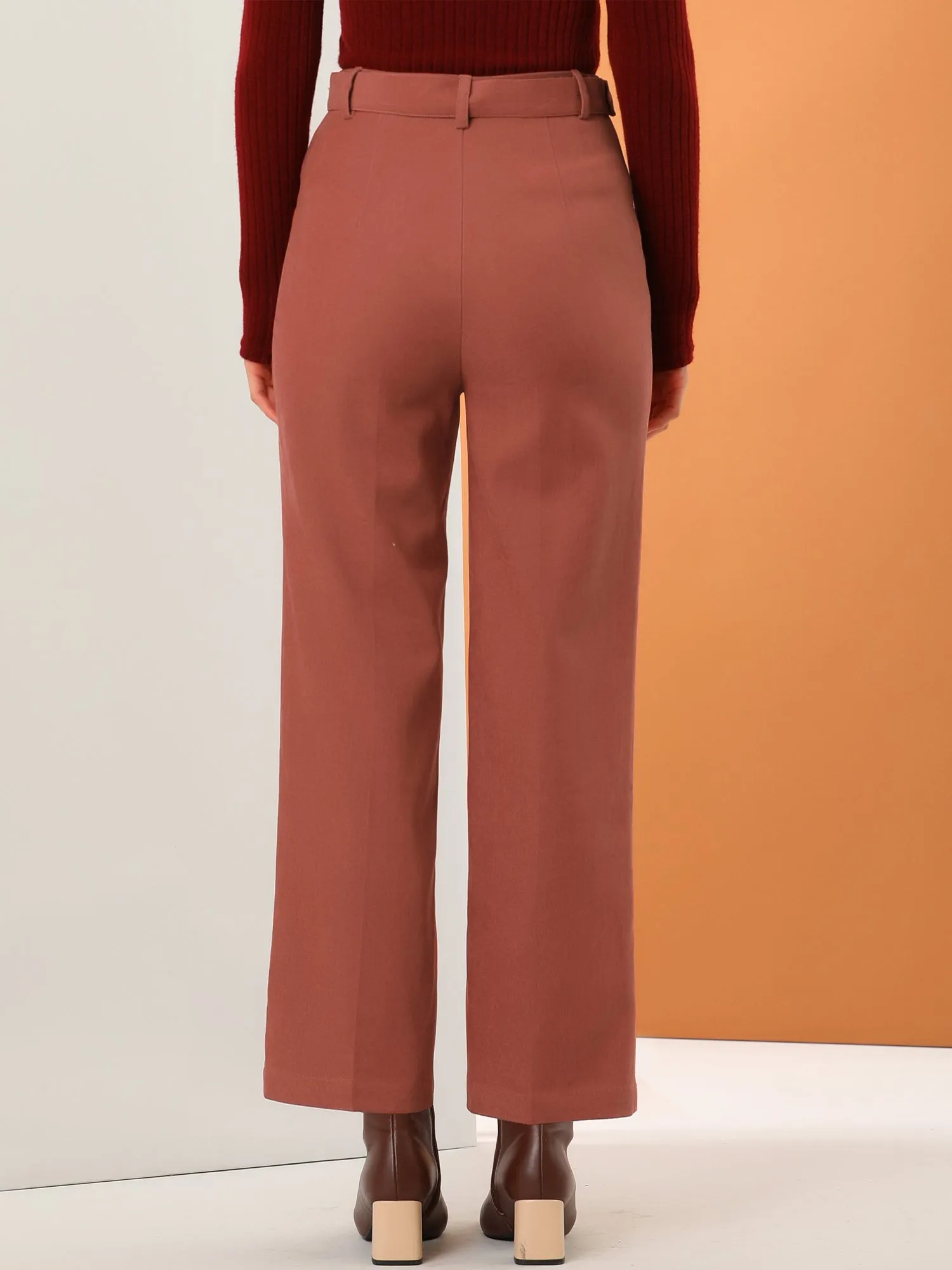 Corduroy High Waist Straight Leg Belt Decoration Vintage Pants sold by Allegra K product image thumbnail 5