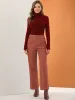 Corduroy High Waist Straight Leg Belt Decoration Vintage Pants sold by Allegra K