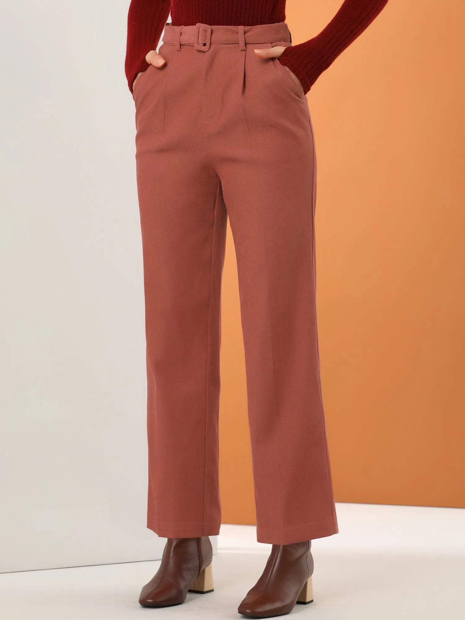 Corduroy High Waist Straight Leg Belt Decoration Vintage Pants sold by Allegra K product image thumbnail 2