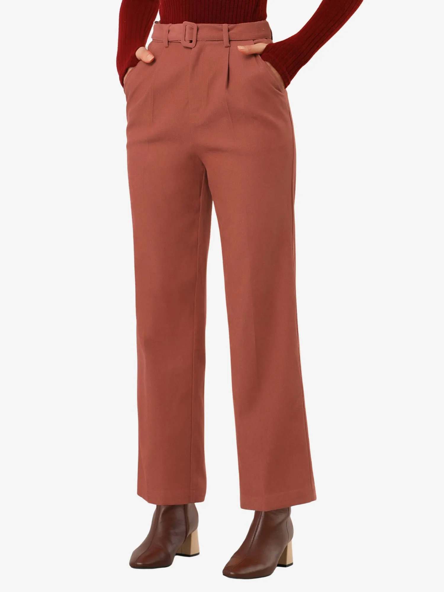 Corduroy High Waist Straight Leg Belt Decoration Vintage Pants sold by Allegra K