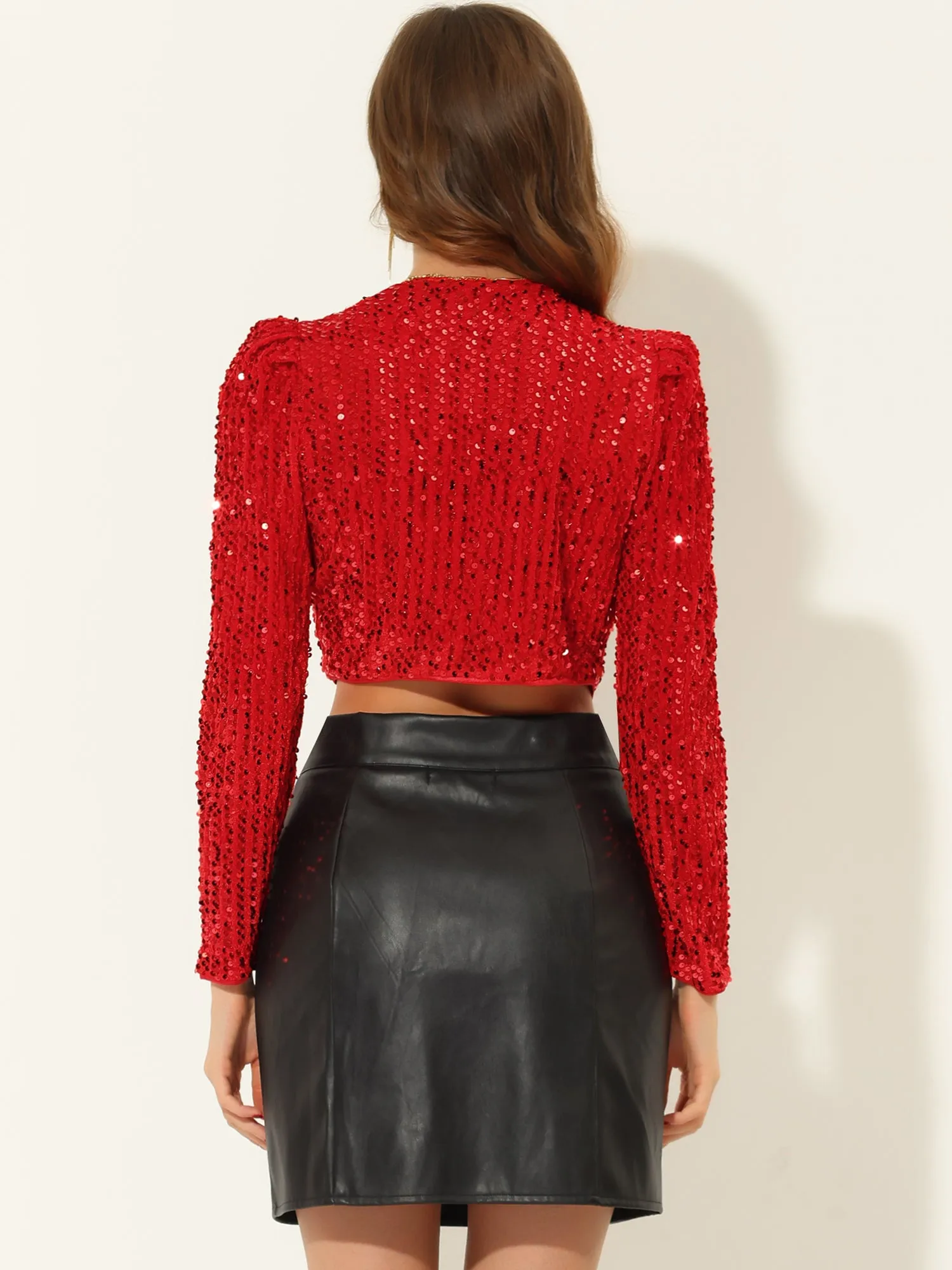 Sequin Shrug Open Front Collarless Sparkly Crop Blazer Jacket sold by Allegra K product image thumbnail 4