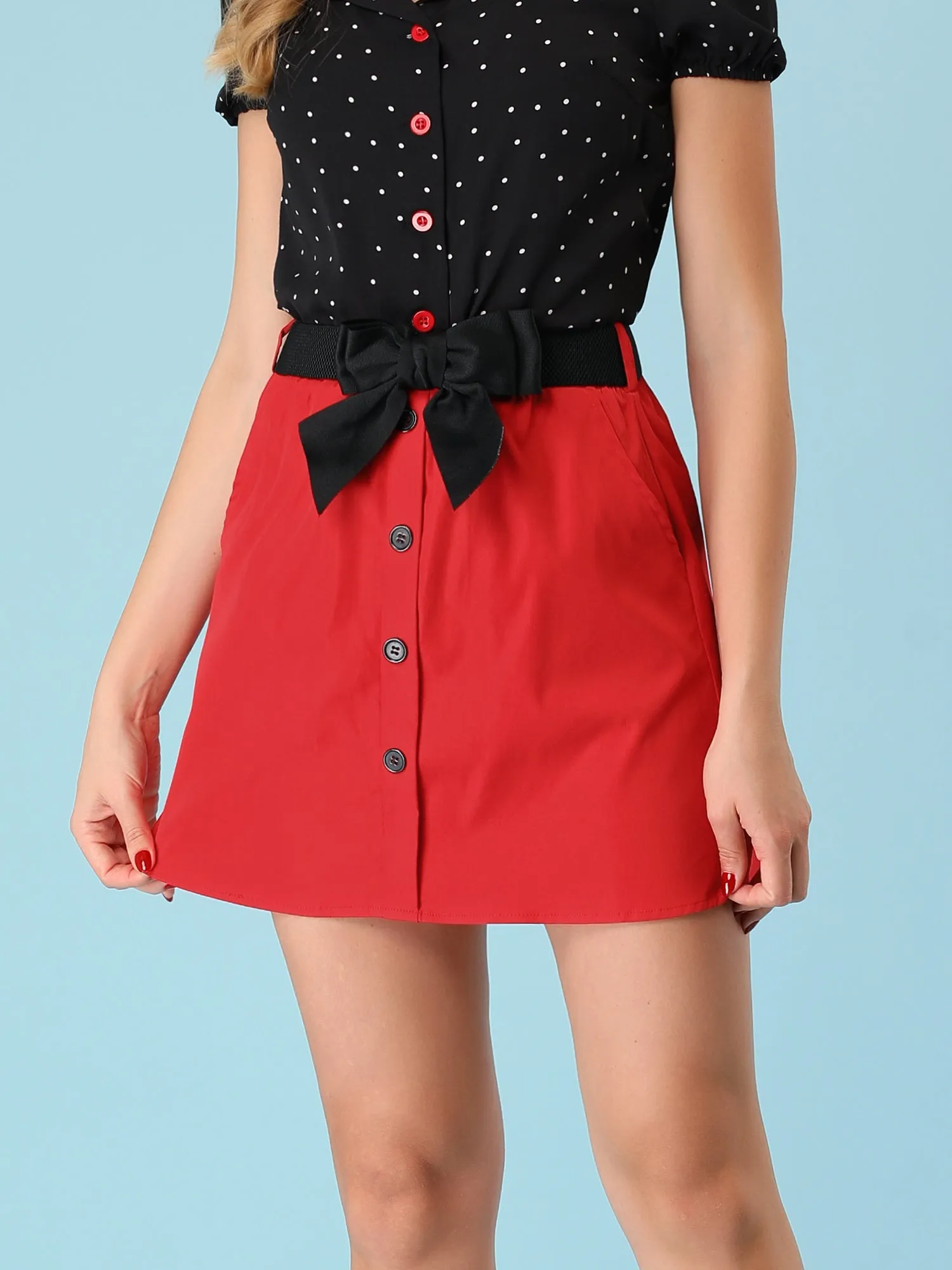 Summer Button Decor Vintage High Waist Bow Tie Mini Skirt sold by Allegra K product image thumbnail 2