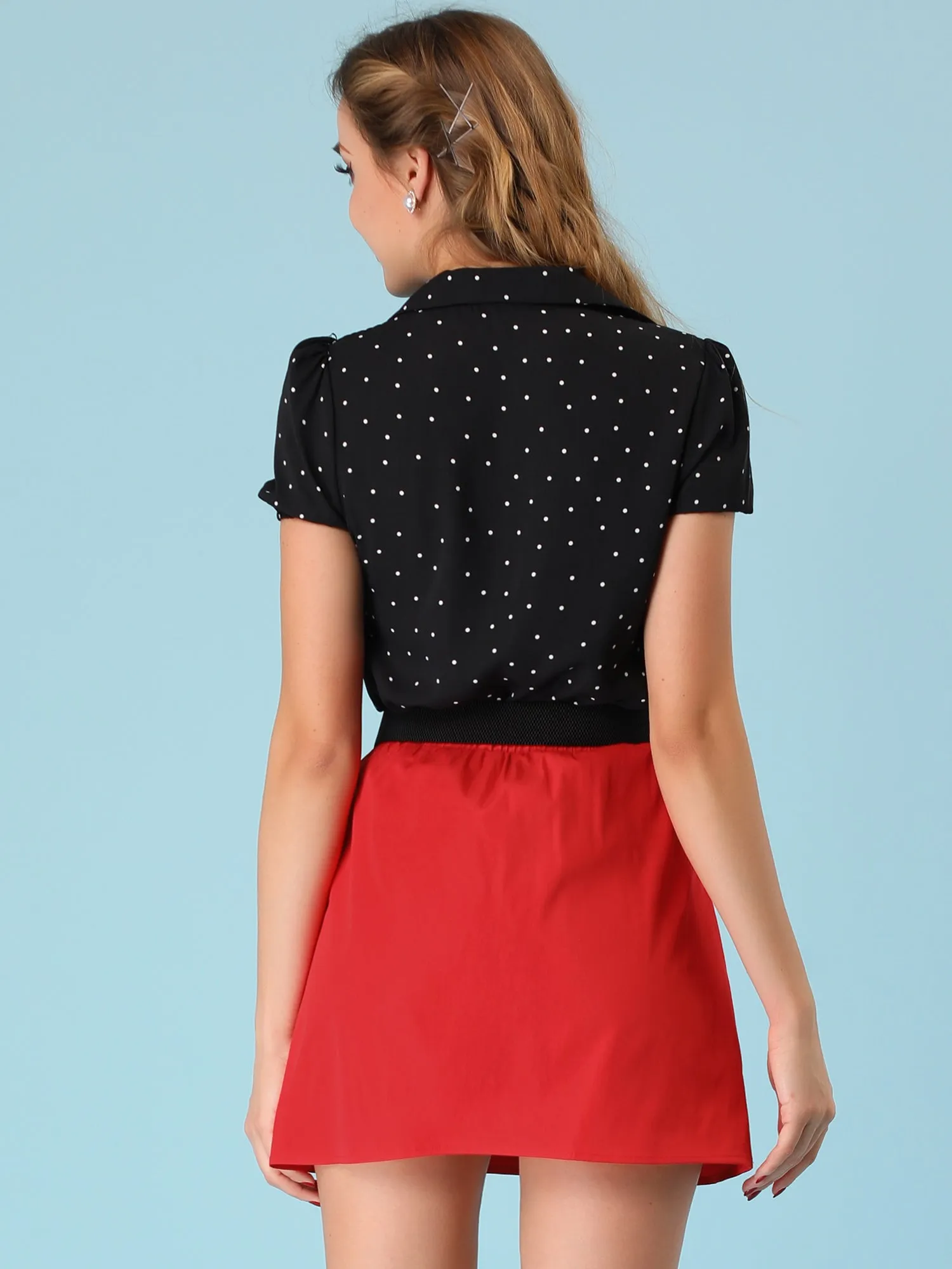 Summer Button Decor Vintage High Waist Bow Tie Mini Skirt sold by Allegra K product image thumbnail 4