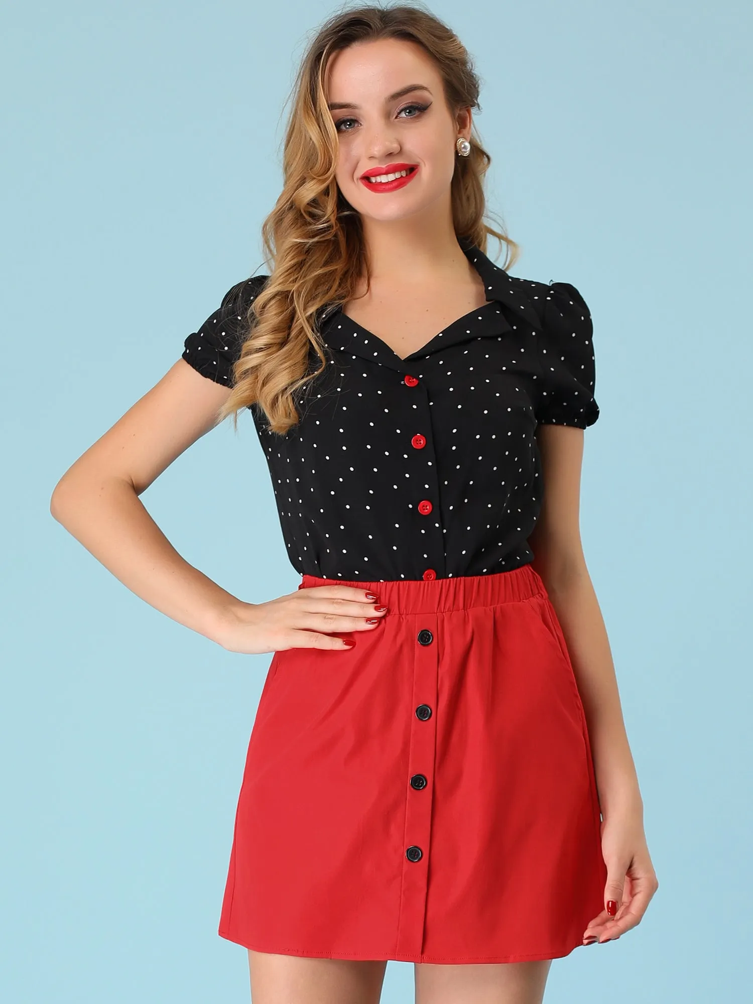 Summer Button Decor Vintage High Waist Bow Tie Mini Skirt sold by Allegra K product image thumbnail 5