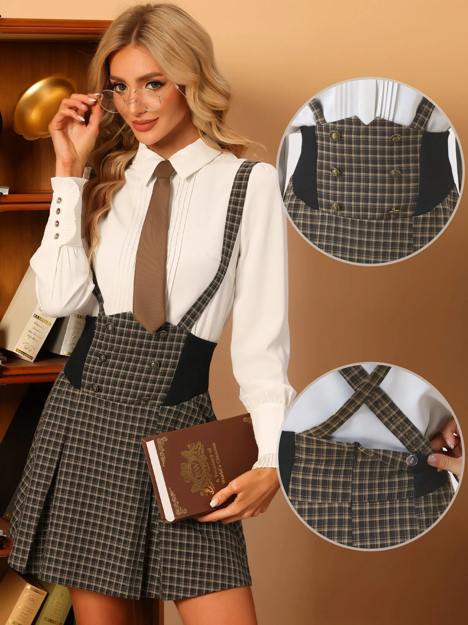 Plaid High Waist Mini Overall Suspender Skirt sold by Allegra K product image thumbnail 2