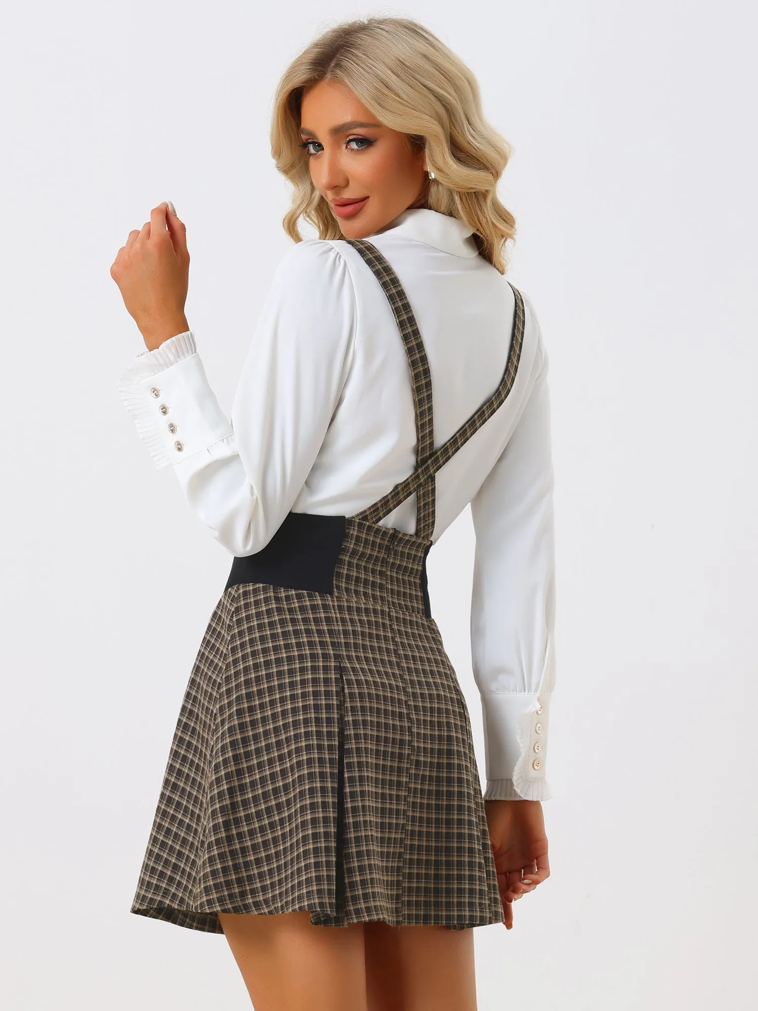 Plaid High Waist Mini Overall Suspender Skirt sold by Allegra K product image thumbnail 3