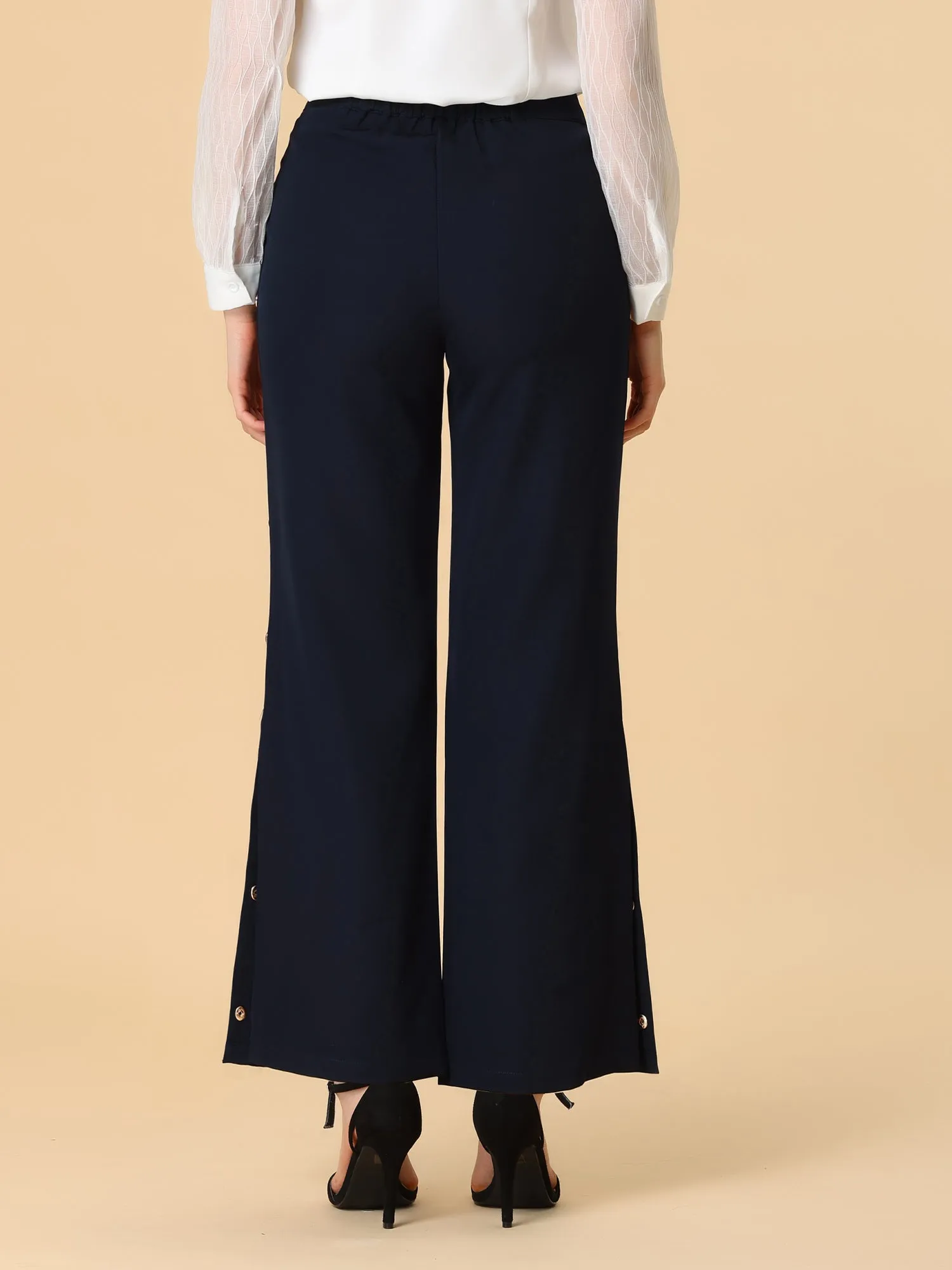 Elegant Flare Pant Snap Button Side Split Palazzo Wide Leg Trouser sold by Allegra K product image thumbnail 4