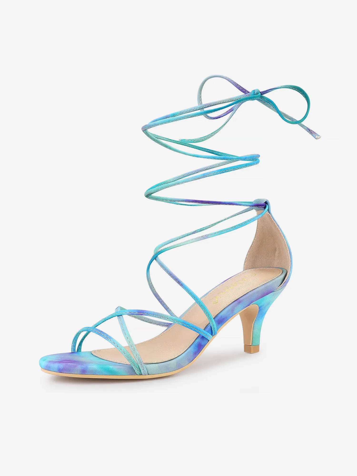 Open Toe Strappy Tie Dye Lace Up Kitten Heel Sandals sold by Allegra K
