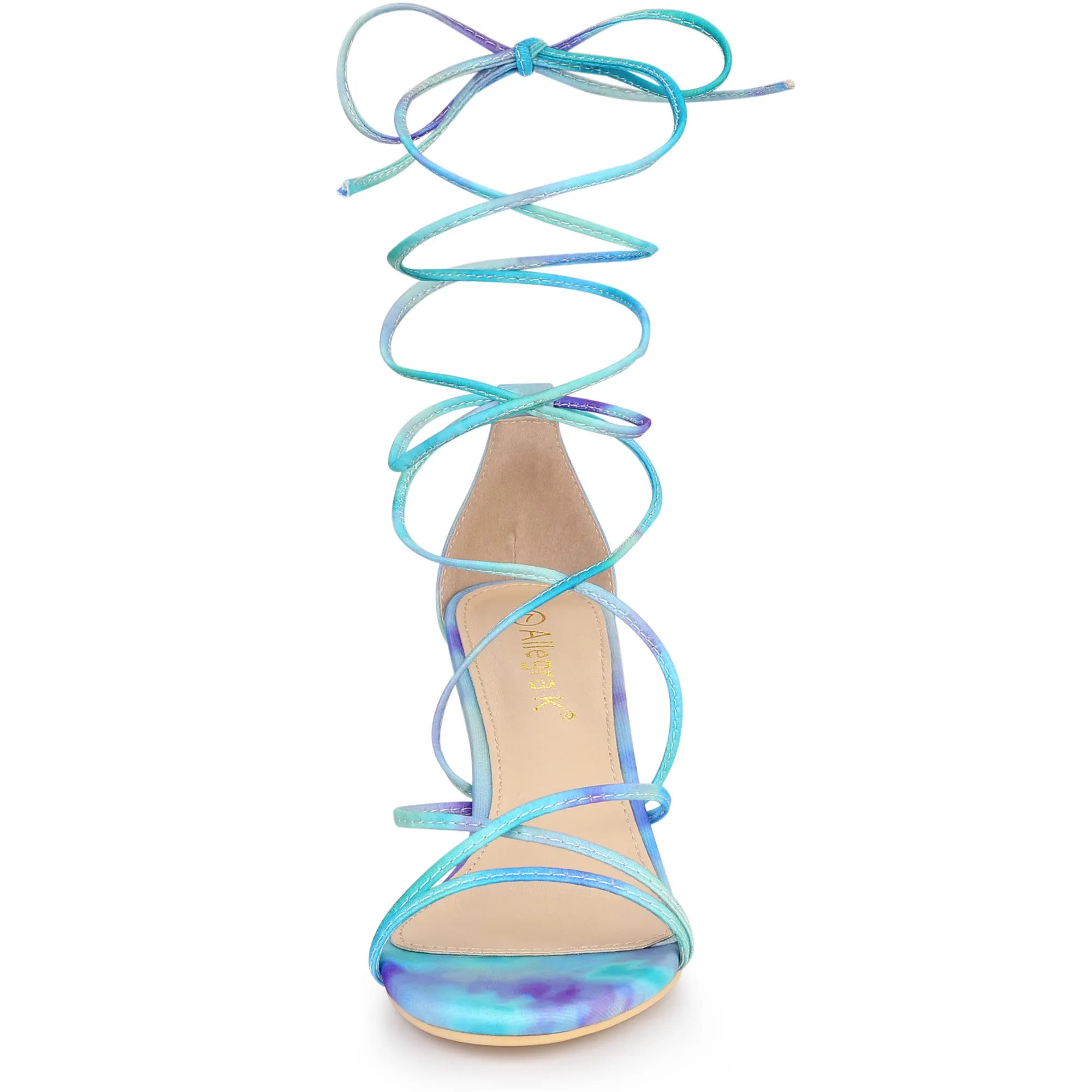 Open Toe Strappy Tie Dye Lace Up Kitten Heel Sandals sold by Allegra K product image thumbnail 4