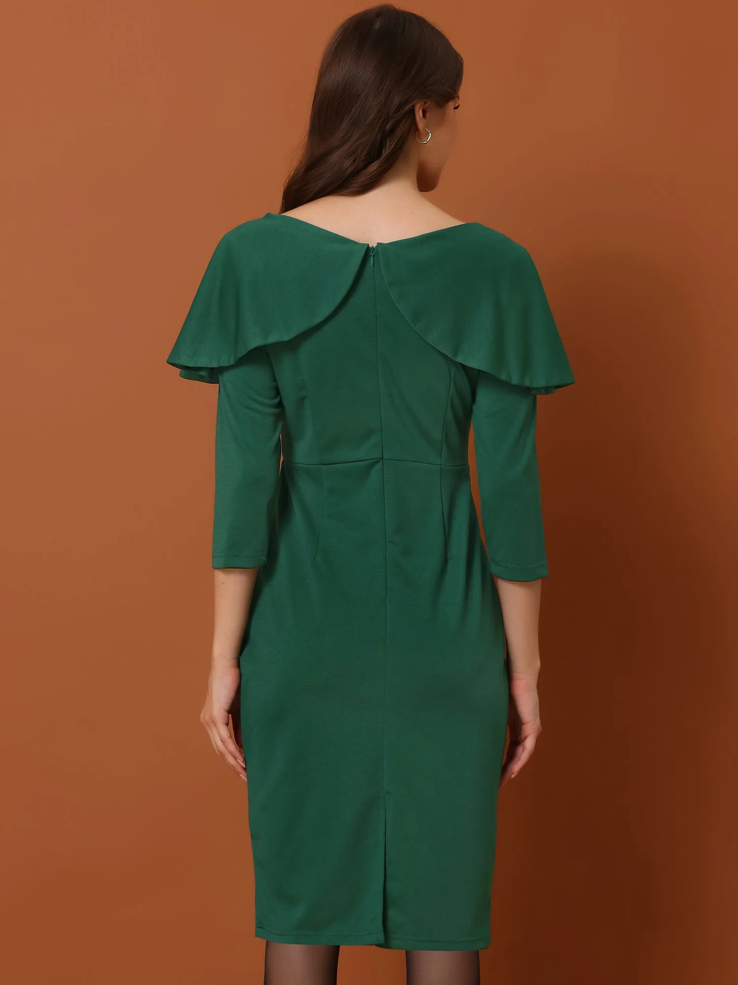 3/4 Sleeve Midi High Waist Bow Tie Neck Invisible Zipper Dress sold by Allegra K product image thumbnail 3