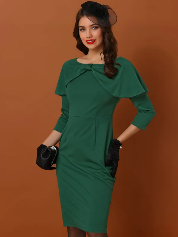 3/4 Sleeve Midi High Waist Bow Tie Neck Invisible Zipper Dress sold by Allegra K