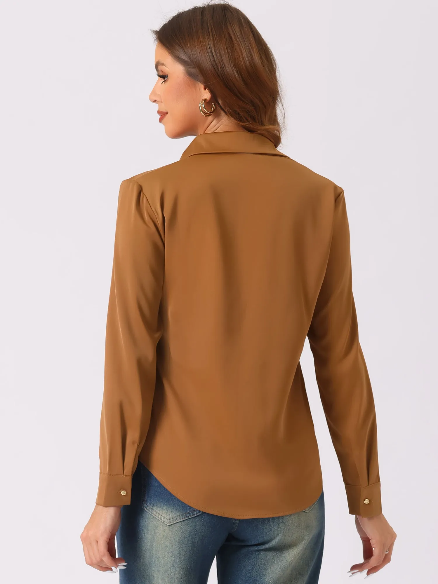 Collar Satin Button Down Long Sleeve Work Office Shirt sold by Allegra K product image thumbnail 3
