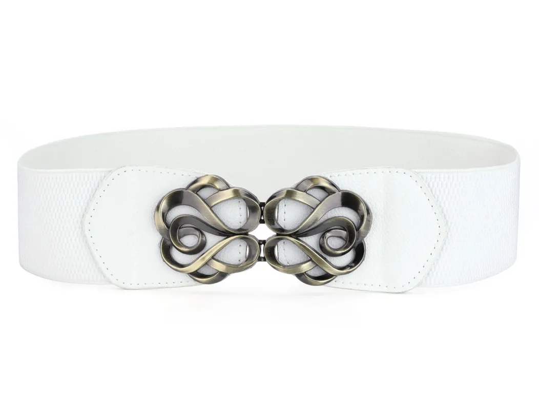 Lady Metal Interlocking Buckle Stretchy Wasitband Cinch Dress Belt sold by Allegra K