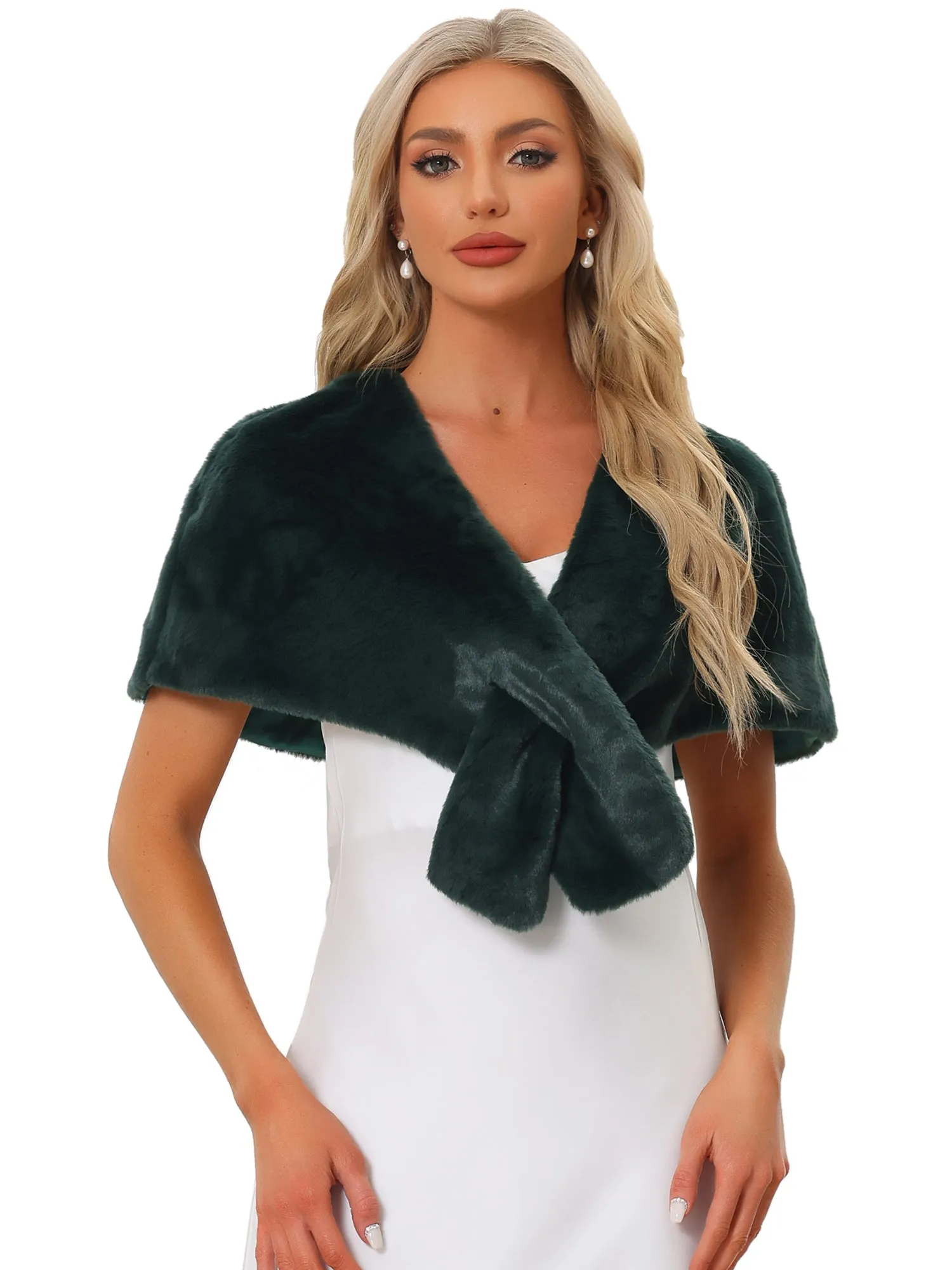 Faux Fur Shawl Winter 1920s Stole Bridal Wedding Wraps sold by Allegra K product image thumbnail 5