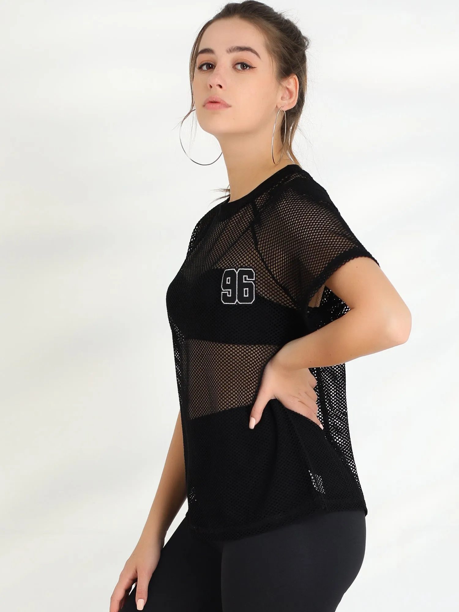 Mesh T-Shirt Fishnet Cover Up Raglan Sleeve Party Club Sheer Top sold by Allegra K product image thumbnail 3