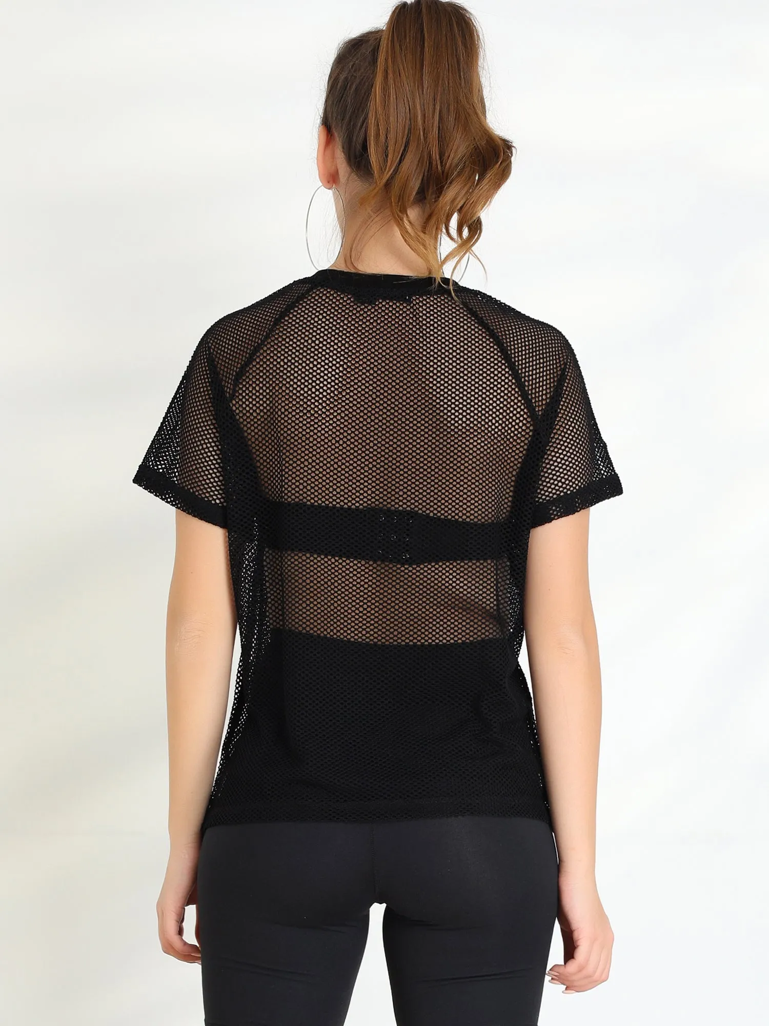 Mesh T-Shirt Fishnet Cover Up Raglan Sleeve Party Club Sheer Top sold by Allegra K product image thumbnail 4