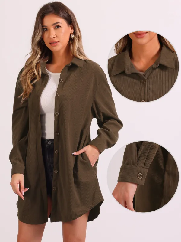 Corduroy Button Up Long Sleeves Oversized Casual Shirt sold by Allegra K
