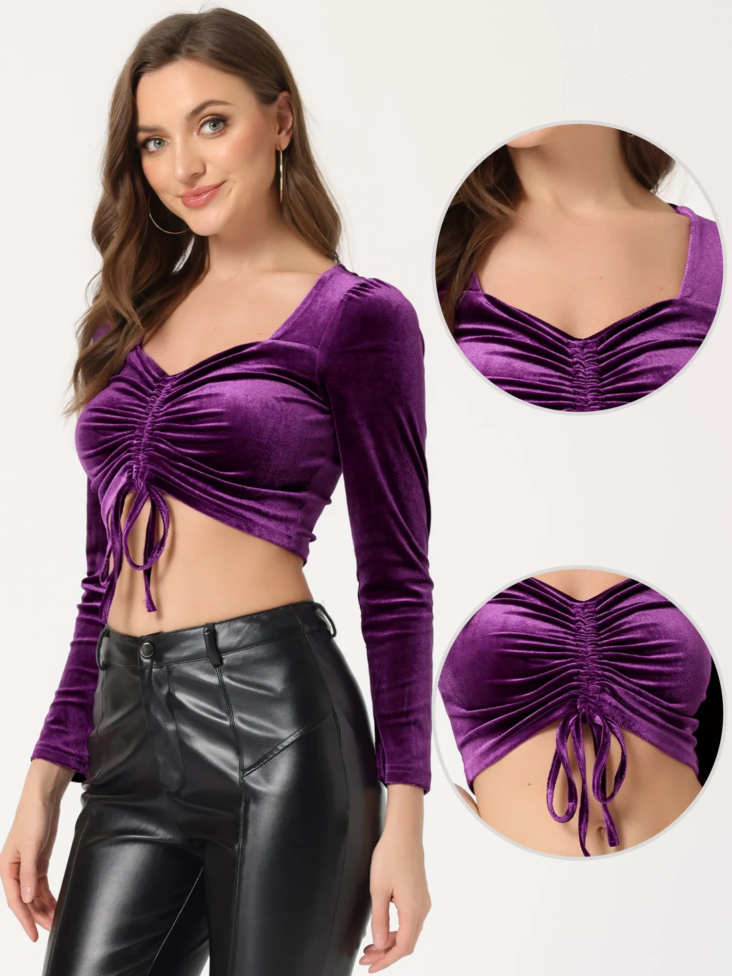 Sweetheart Neck Puff Long Sleeve Party Drawstring Top sold by Allegra K product image thumbnail 2