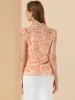 Short Sleeve Button Front Ruffle Collar Floral Chiffon Blouse sold by Allegra K