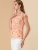 Short Sleeve Button Front Ruffle Collar Floral Chiffon Blouse sold by Allegra K