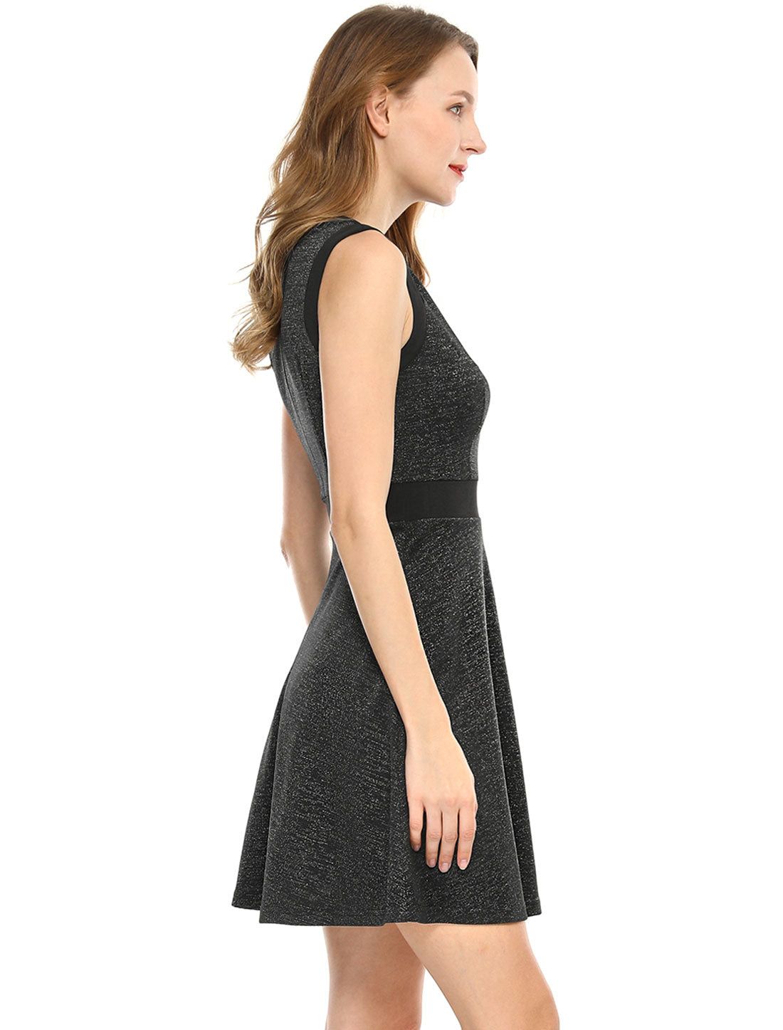 Women's A-Line Cocktail Party Metallic Skater Dresses Keyhole Neck sold by Allegra K product image thumbnail 3
