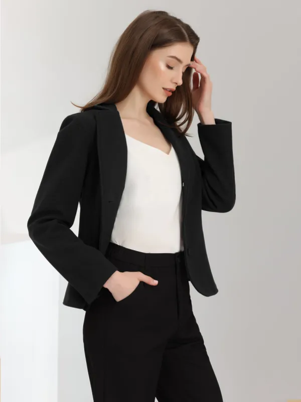 Office Blazer Notched Lapel Long Sleeve Work Crop Coat sold by Allegra K