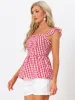 Gingham Peplum Top Summer Square Neck Sleeveless Plaid Blouse sold by Allegra K